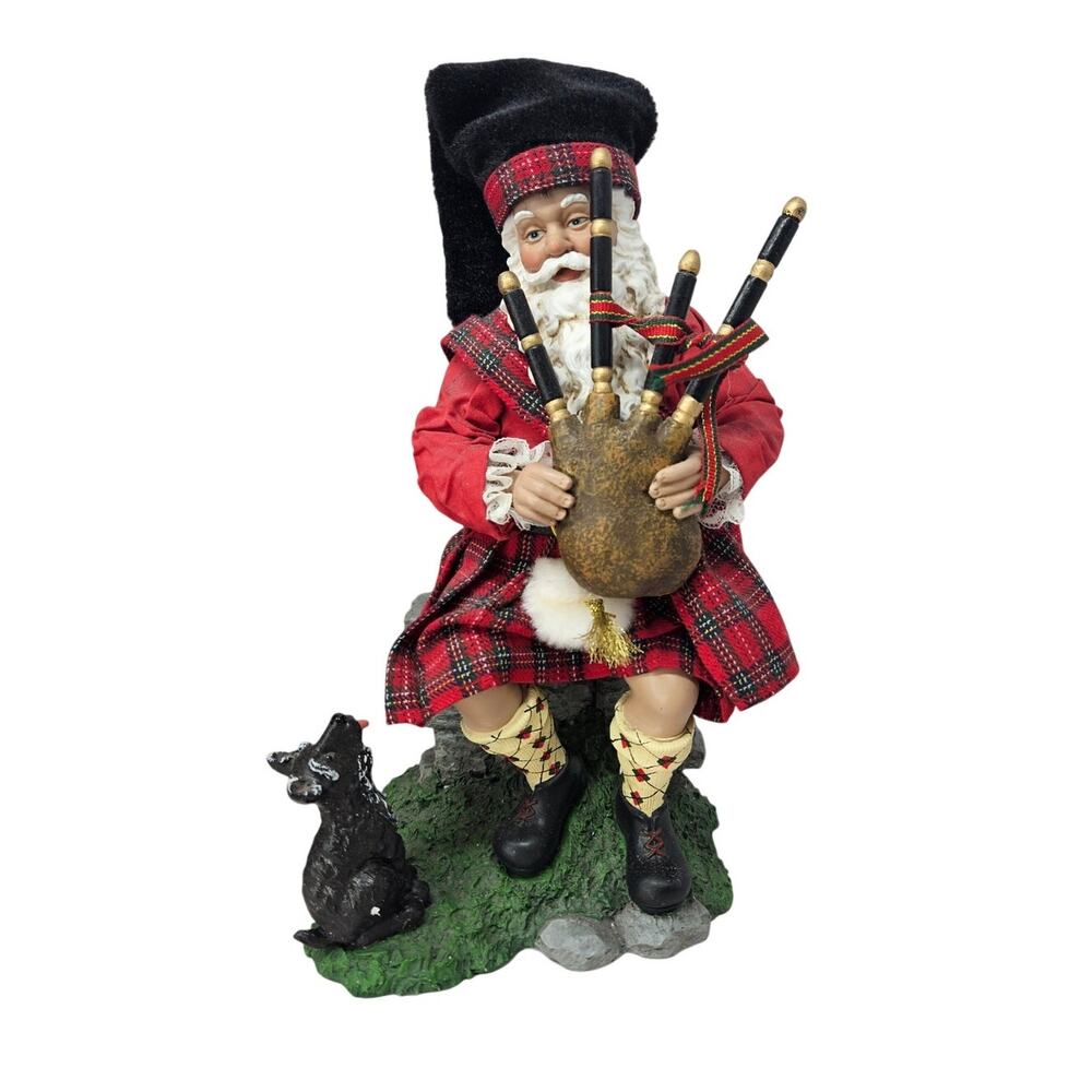 Vintage Clothtique Highland Piper Scottish Santa Claus 9.5 in Terrier Dog